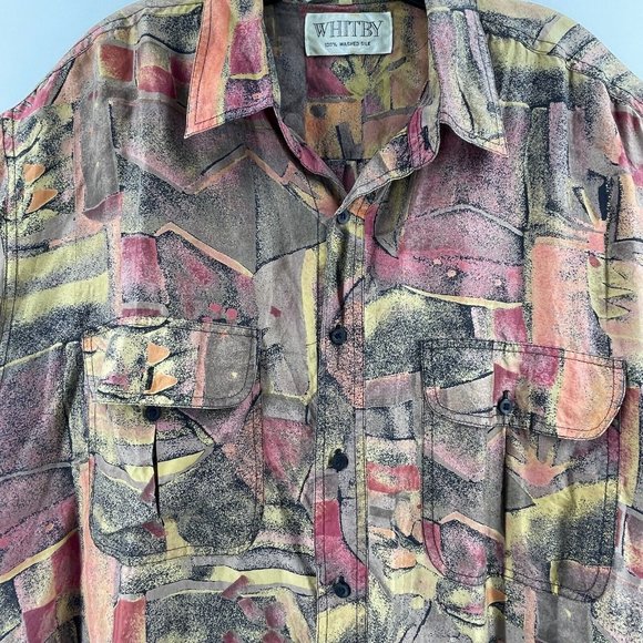 Vintage Whitby 100% Silk Men's Button Down Collared Shirt Brown Tan - Picture 5 of 11